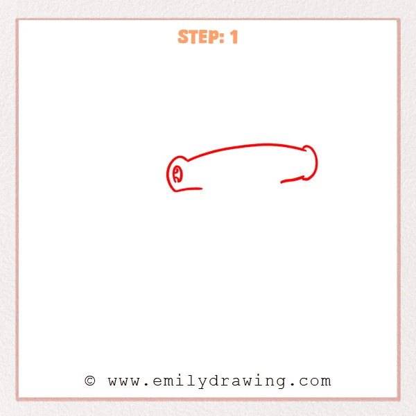 how to draw a hammerhead shark - Step 1 of a hammerhead shark drawing, showing a wide hammer-shaped head outline with rounded ends and a small eye marker.